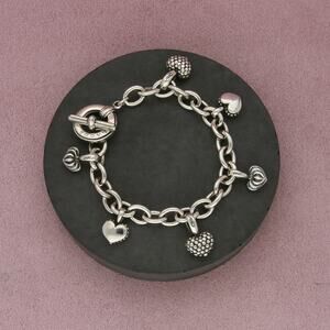 lagos sterling silver caviar heart charm toggle bracelet size 7in